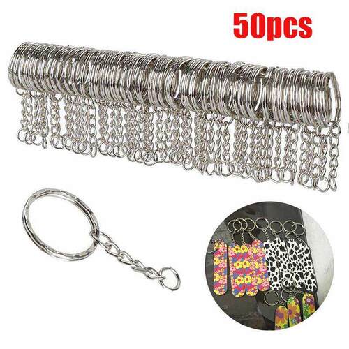 ,50pcs Metal Blank Keyrings Keychain Split Ring Keyfob Key
