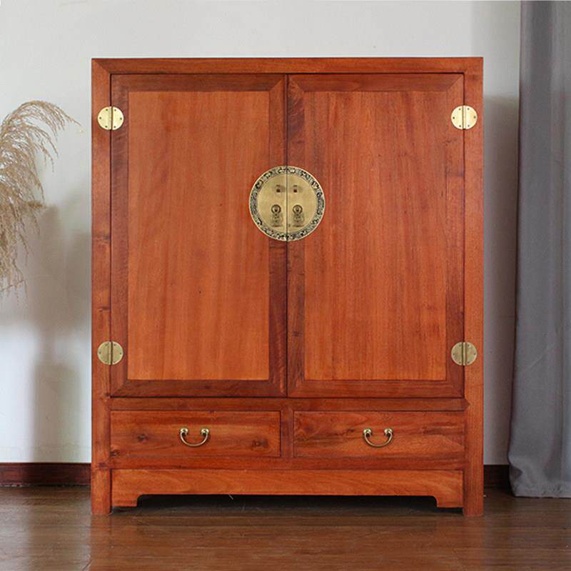香樟木衣柜收纳柜新中式两门柜实木挂衣柜小户型矮衣柜带抽屉衣柜