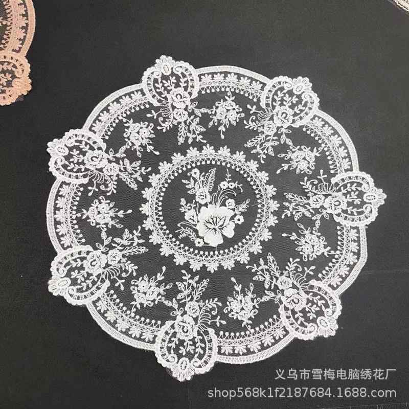 圆形网纱花瓶垫餐垫精美刺绣牛奶丝桌布复古欧式装饰拍照道具餐巾