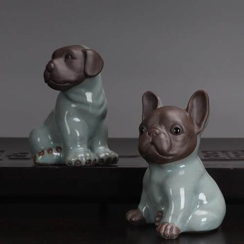 生肖小狗茶宠摆件精品创意茶台茶虫陶瓷家居装饰品茶玩旺财可养