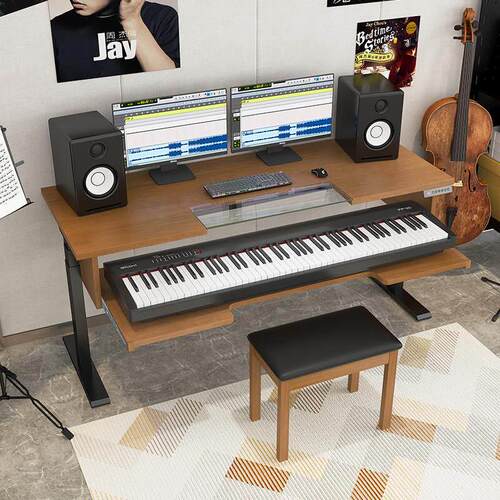 电动升降编曲桌工作台实木电子琴桌录音棚编曲工作台混音器录音室