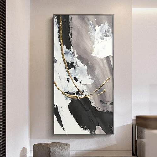 新款直销北欧现代抽象竖版装饰画走廊喷绘油画设计师非手绘玄关画