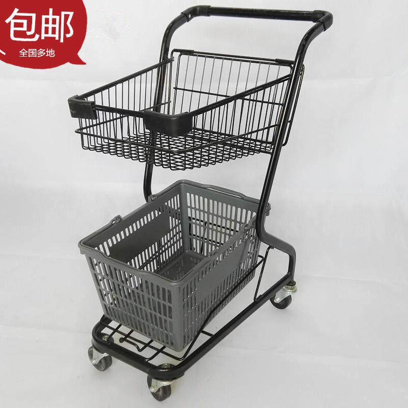 超市购物车家用手推车双层小型理货车超市购物小推车ktv啤酒推车