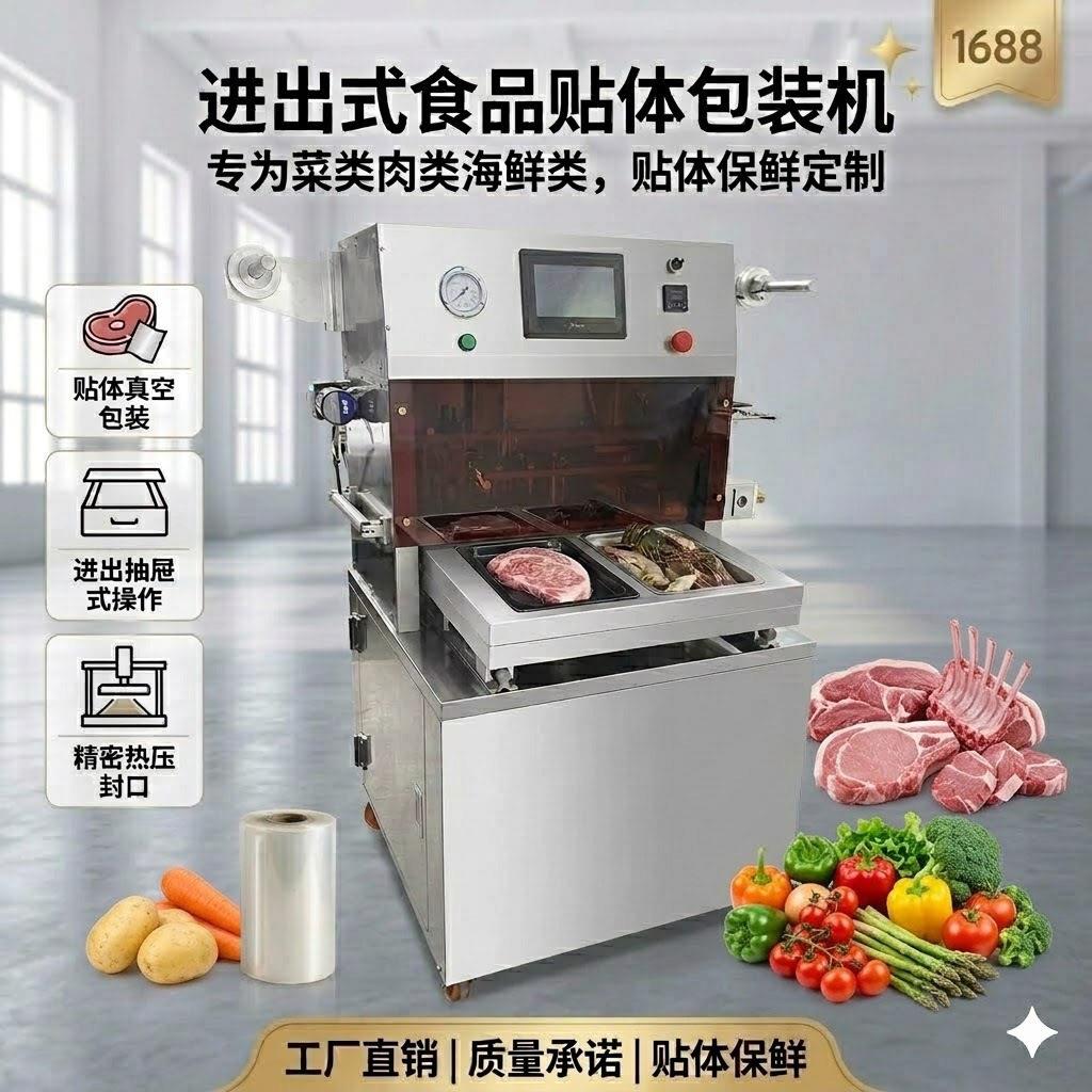 牛排熟食蔬菜食品密封包装机肉类真空进出贴体膜全自动封口机