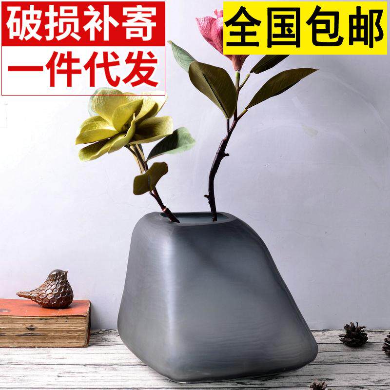 创意北欧玻璃花瓶摆件居家软装饰品 手工吹制渐变花瓶大号插花瓶