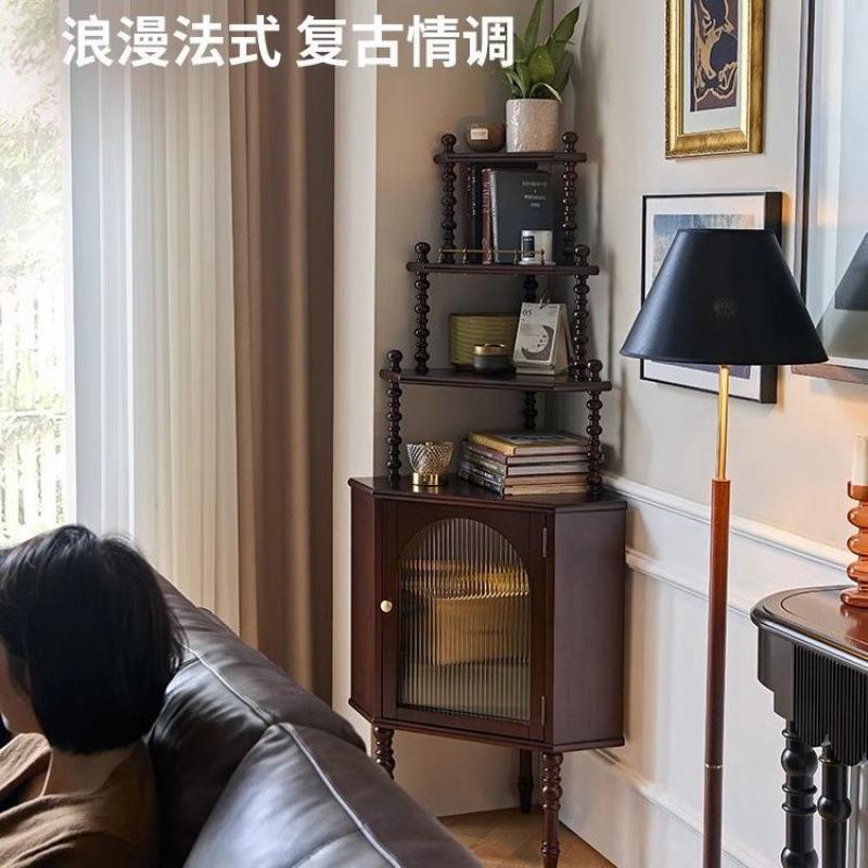 法式复古实木角柜置物架角落收纳柜客厅小户型转角柜点心置物架