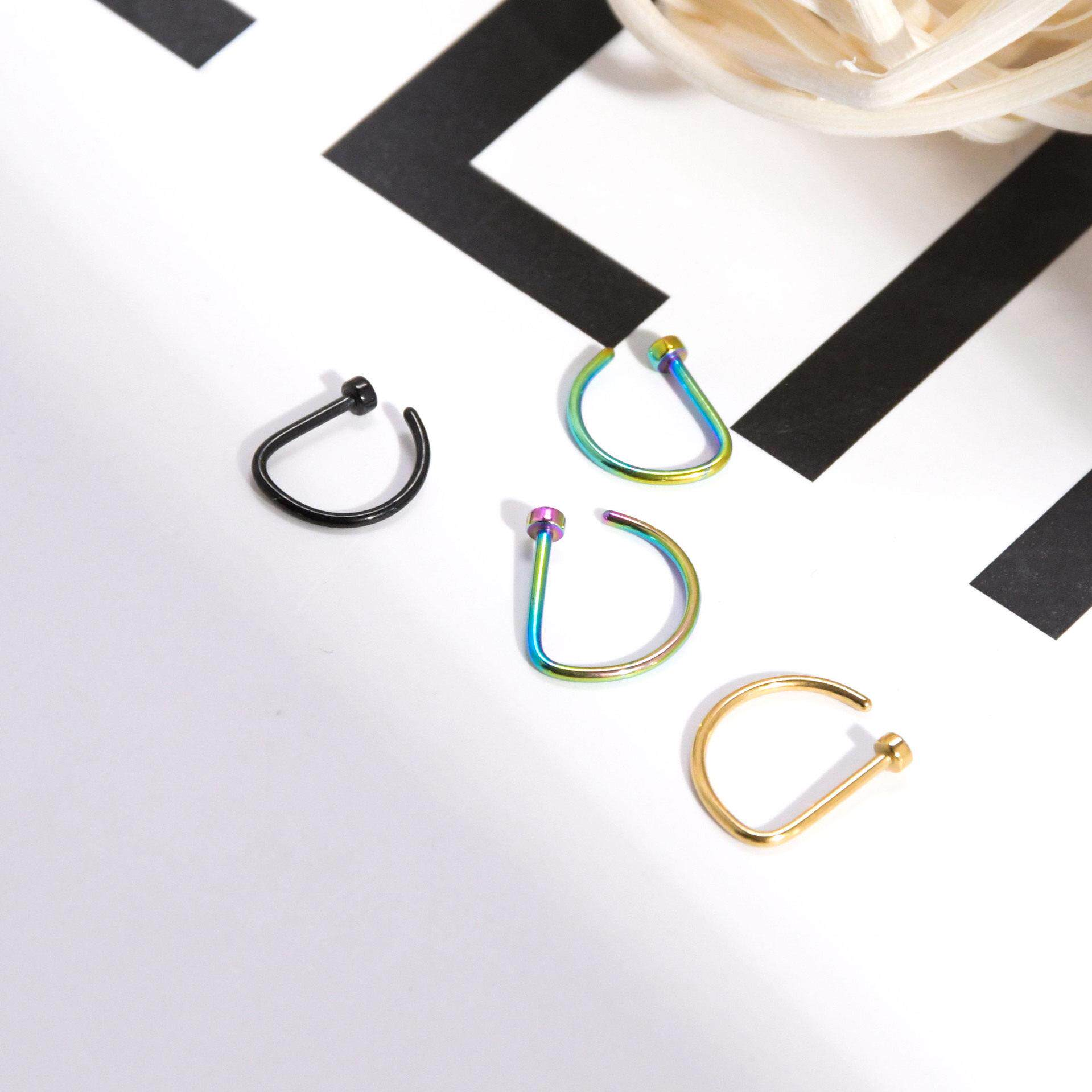 Nose nail stainless steel nose ring无洞假鼻钉D字型不锈钢鼻环