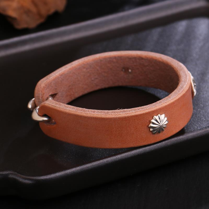 正品宽版手工真古皮郎枥木鞍革95银菊花钉复高桥吾风格皮2手环手