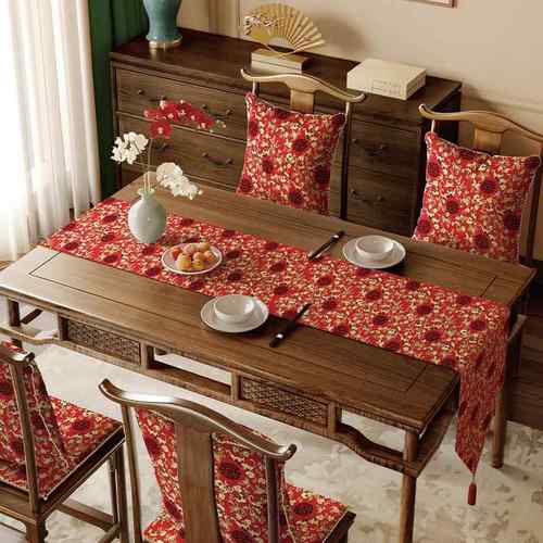 正品中式桌茶旗意席茶禅台布艺长条新茶几茶桌中国风喜庆绸缎桌旗