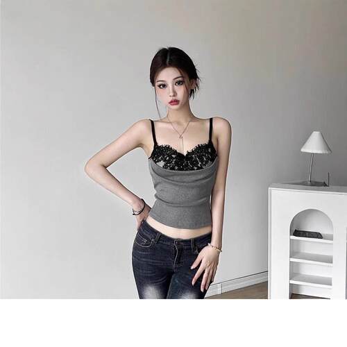 Lace patchwork camisole vest for women with strapless