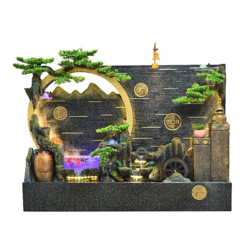 公司落地摆件流水景观水幕墙中式复古循环水酒店开业乔迁祝福装饰