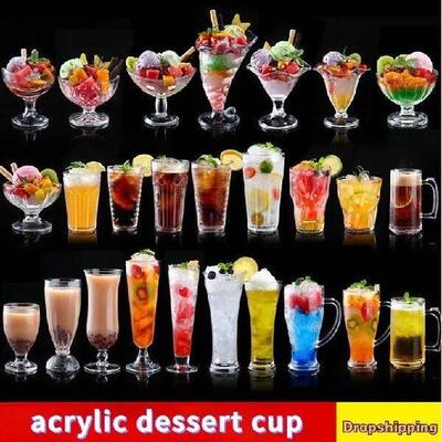 90-580ml 1pcs Acrylic Dessert Cups Reusable Yogurt Mousses
