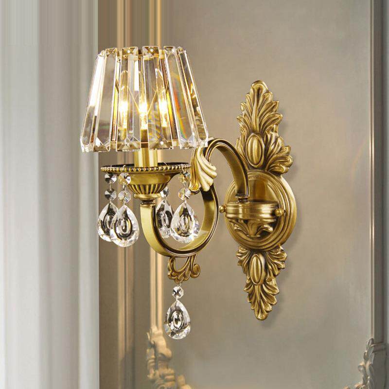 全铜水晶壁灯欧式单头透明色灯罩温馨楼梯过道卧室床头灯