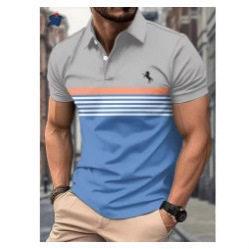 Men's Colorblock & Horse Print Polo Shirt