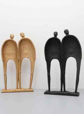 新中式铸铁双人组人物摆件样板房电视柜卧室书房桌面玄关软装饰品