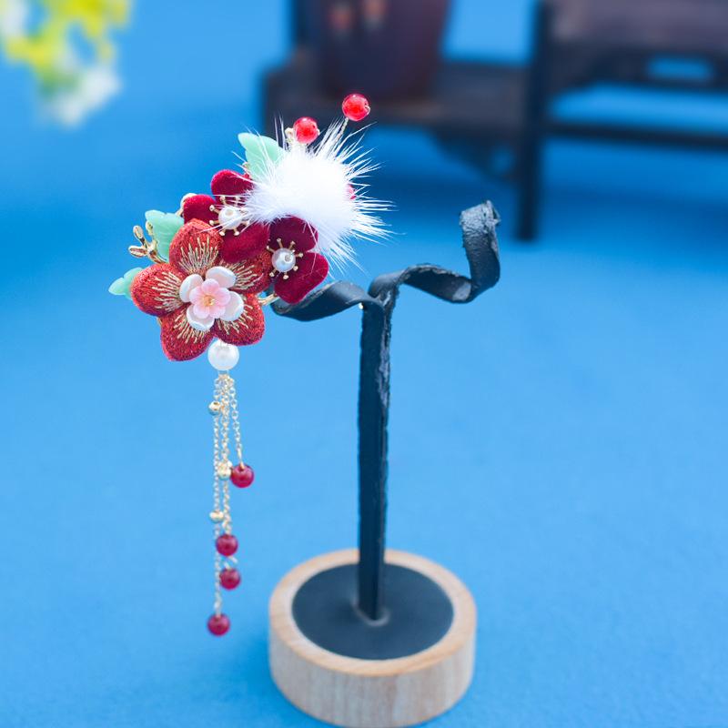 古风红色花朵汉服头饰中国发饰