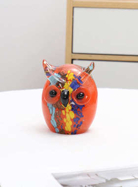 创意纯手工古法琉璃猫头鹰摆件彩色玻璃工艺品书桌电视柜软装饰品
