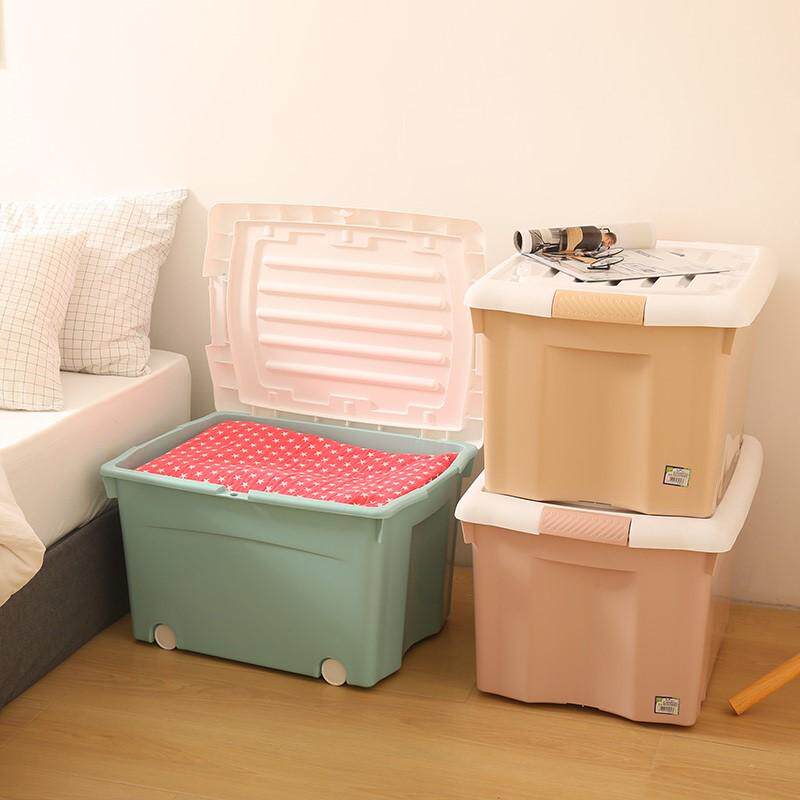 9QXC收纳塑料箱车载储物箱带锁孔带盖有滑轮学生宿舍床底大容量整