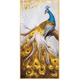 新中式入户玄关装饰画孔雀壁画过道挂画走廊竖版客厅欧式现代简约