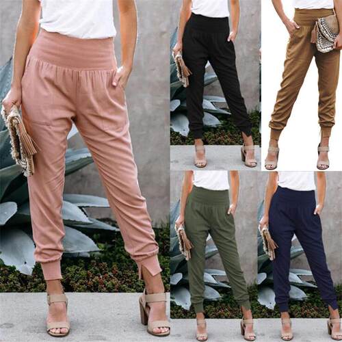 Women's high waisted cropped pants with split cuffs