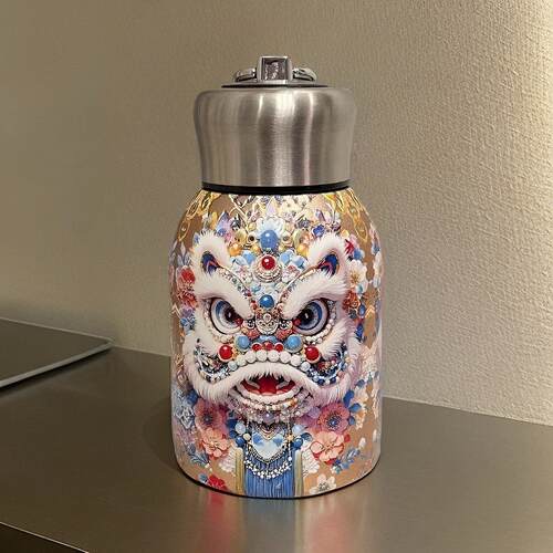 保温杯复古国风醒狮水杯便携创意316内胆高颜值保温保冰小胖丁