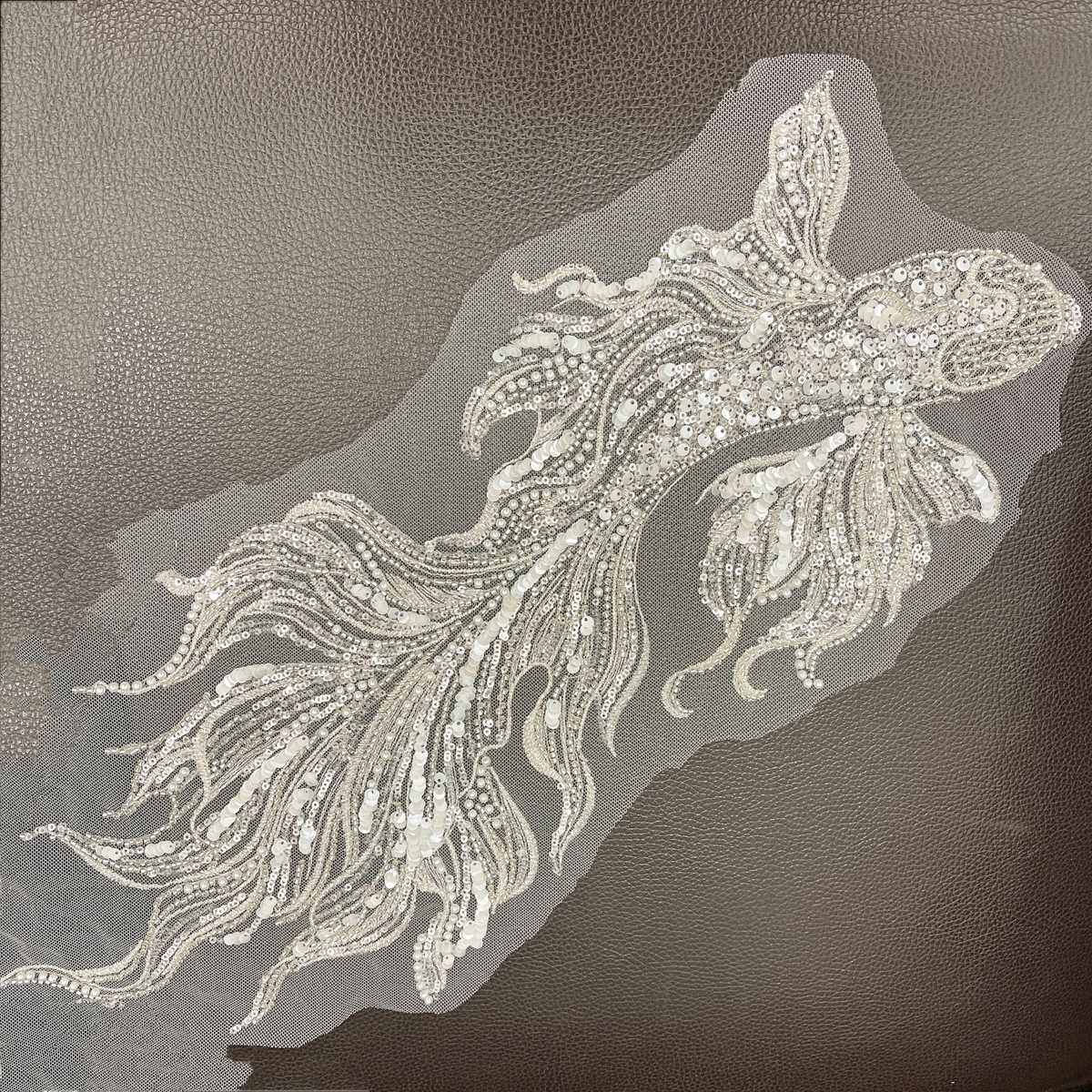 金鱼花朵刺绣亮片立体钉珠本白银色布贴婚纱礼服网纱舞台服装,居家布艺,花边,淘宝优惠券,粉丝福利购,淘宝优惠卷