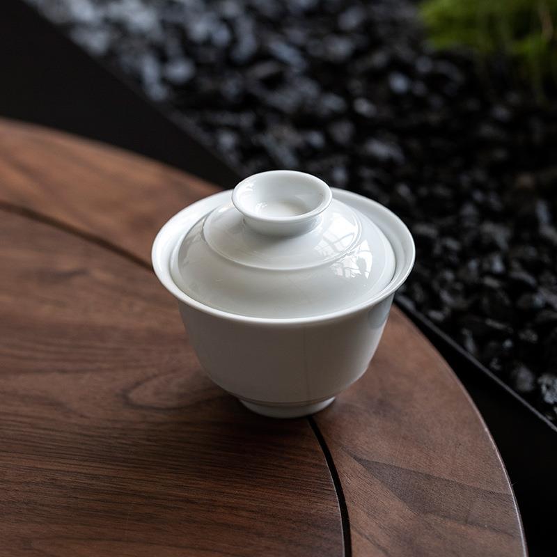 新款直销甜白手工盖碗茶杯单个陶瓷三才泡茶碗带盖小号不烫手功夫