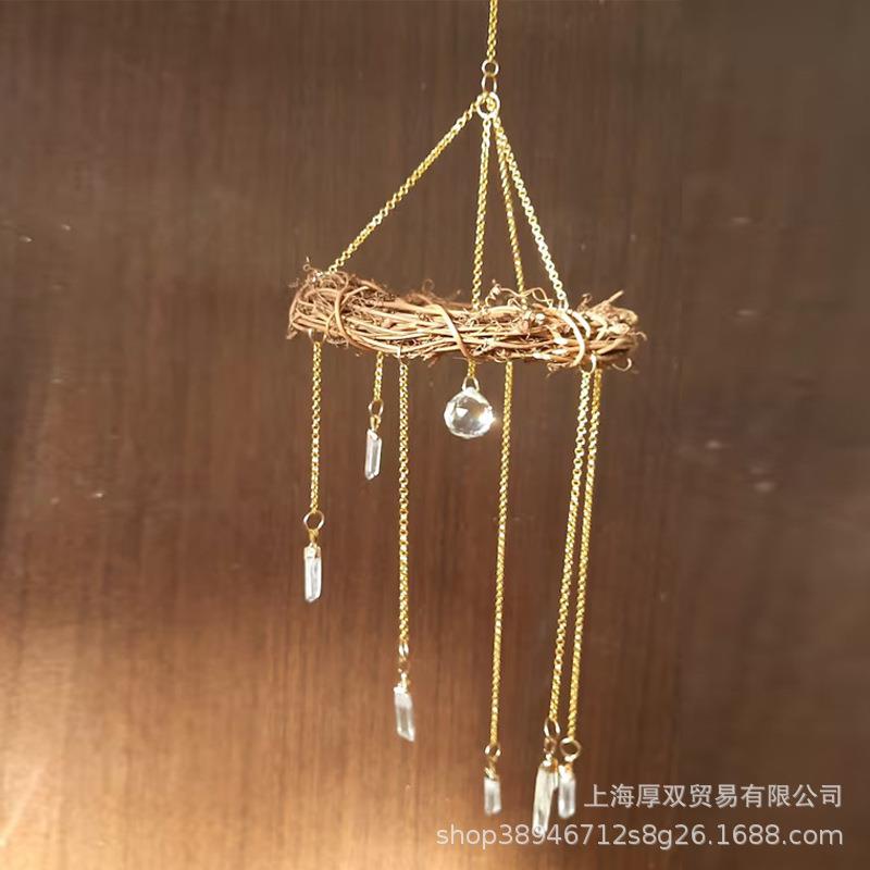 手工编织水晶太阳捕梦网移动风铃小女巫卧室装饰品阳台花房装饰品