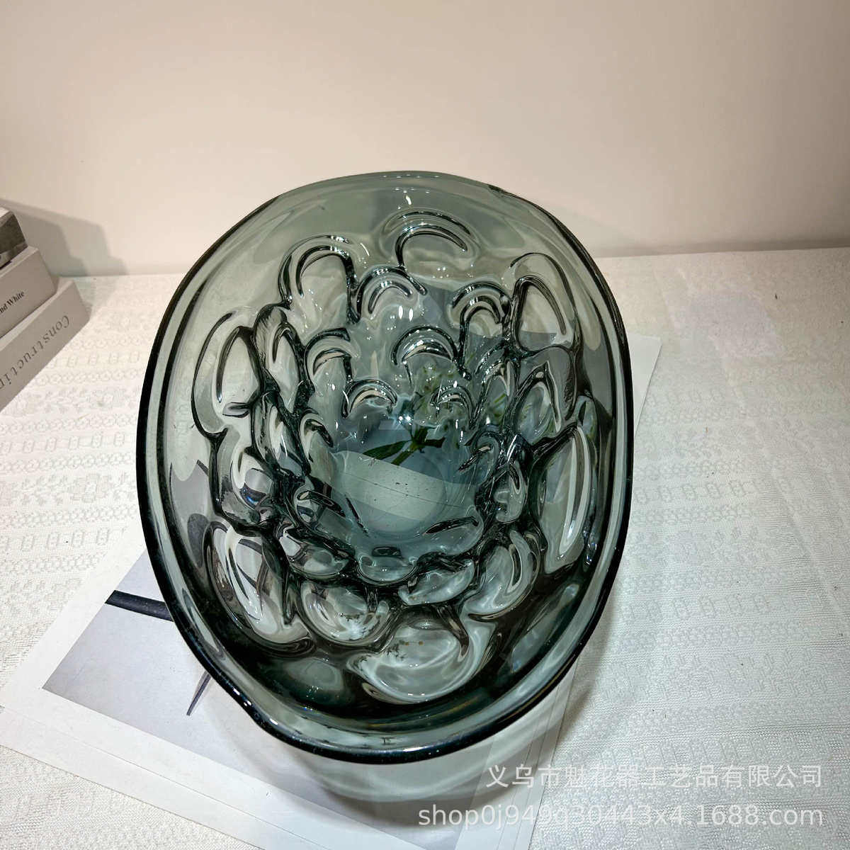 烟灰色厚重手工琉璃水果盘客厅茶几餐桌酒店样板间高级感软装器皿