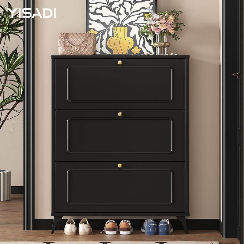 实木黑色超薄鞋柜家用门口入户玄关小窄收纳柜一体靠墙外楼道鞋架