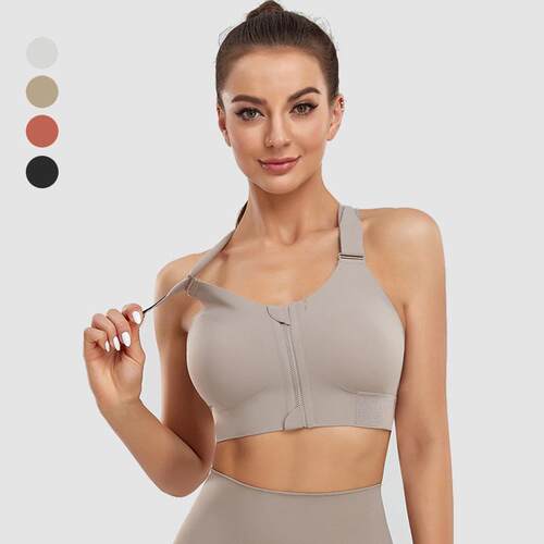 Zipper sports bra, women's plus size running vest, yoga