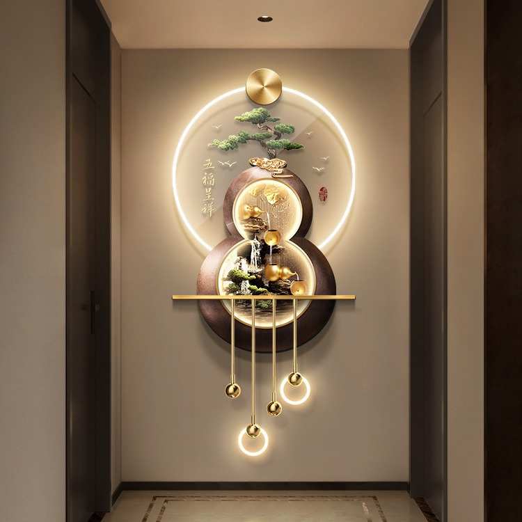 装饰画中式流水大气挂画过道葫芦生财壁饰新走廊立体灯玄关入户门