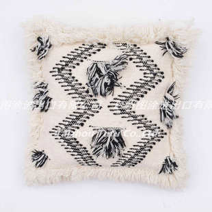 饰品 民宿装 印度进口手工编织流苏抱枕 北欧风ins黑白灰羊毛靠枕
