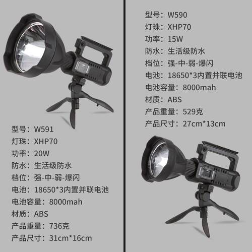 跨境P50强光探照灯 户外多功能照明LED远射防水充电手电筒手提灯
