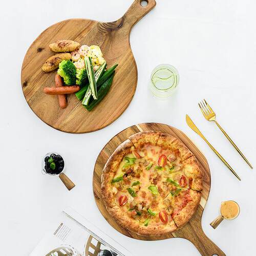 Wooden Charcuterie Board Pizza Platter Fruit Cheese Bread