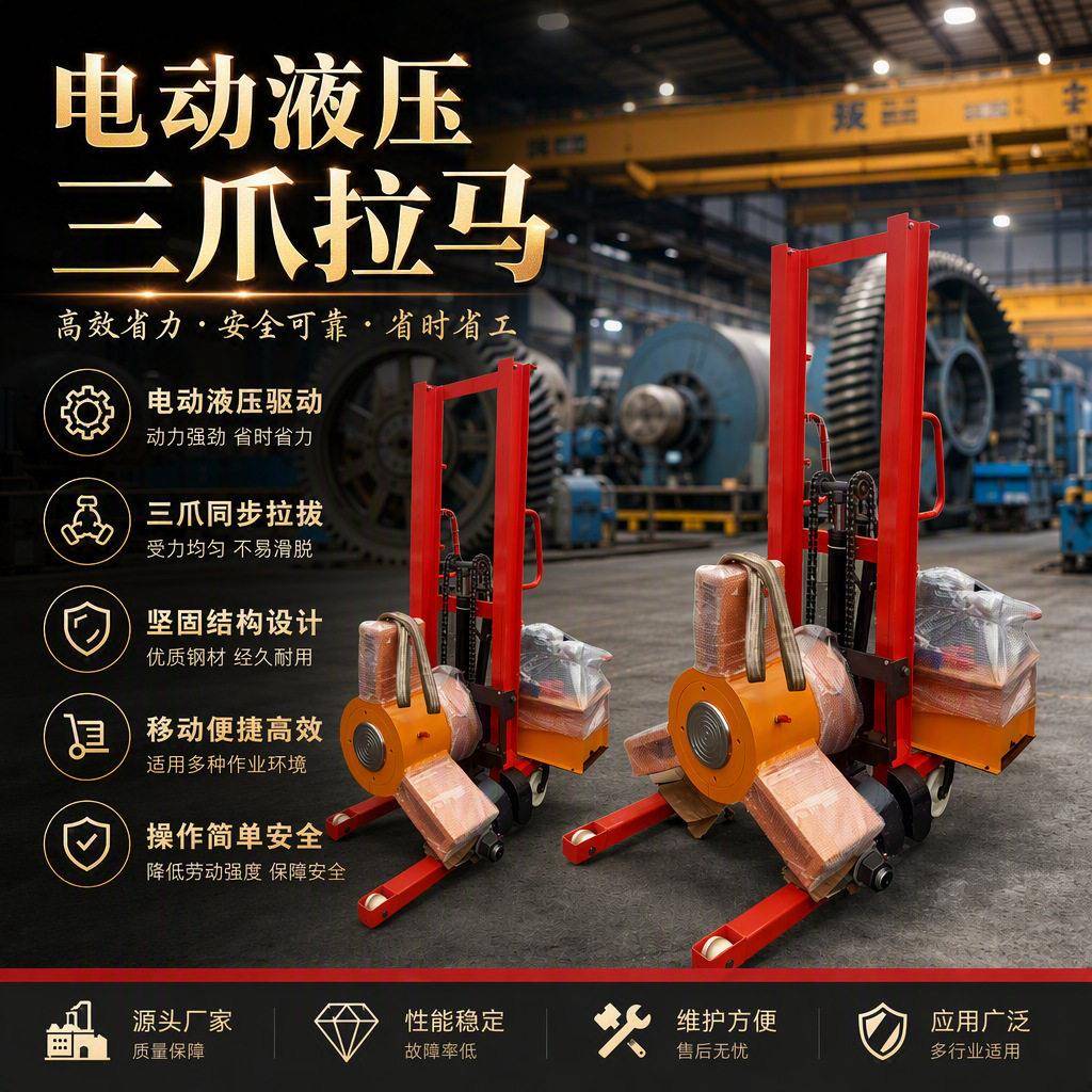 顶擎牌小车式电动液压三爪拉马重型轴承拉拔器风机轮