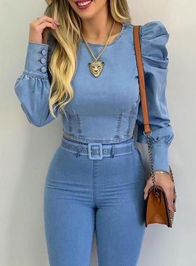 Womens color navel-baring short solid slim puff