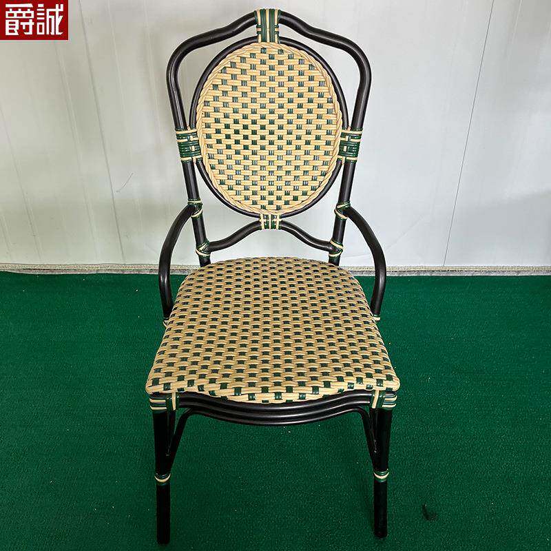 户外PE藤餐椅靠背凳阳台户外竹节椅奶茶咖啡店休闲乡村复古单人椅