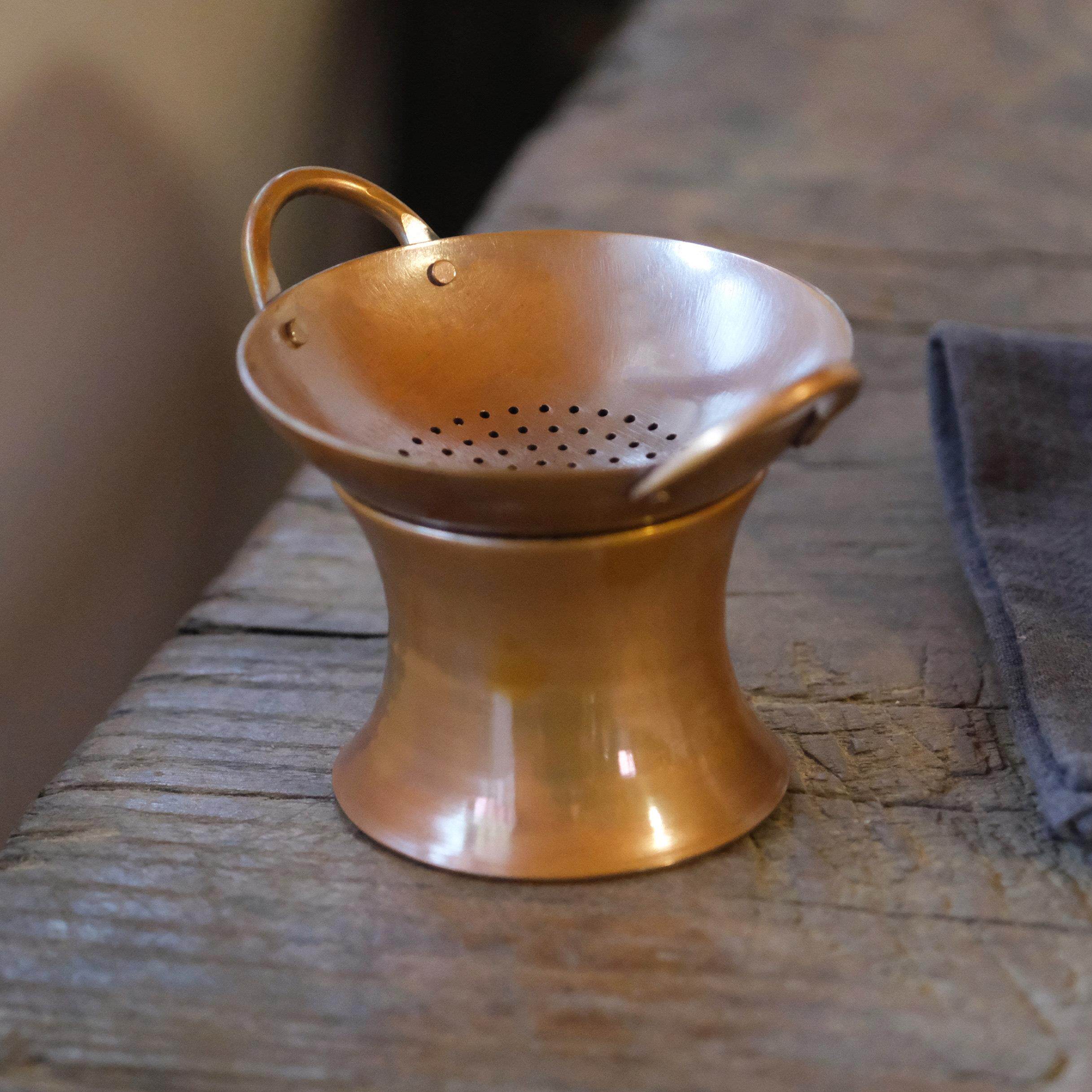 紫铜双耳小锅子滤茶器 手工纯铜烤色茶漏滤茶器架茶道创意可爱小