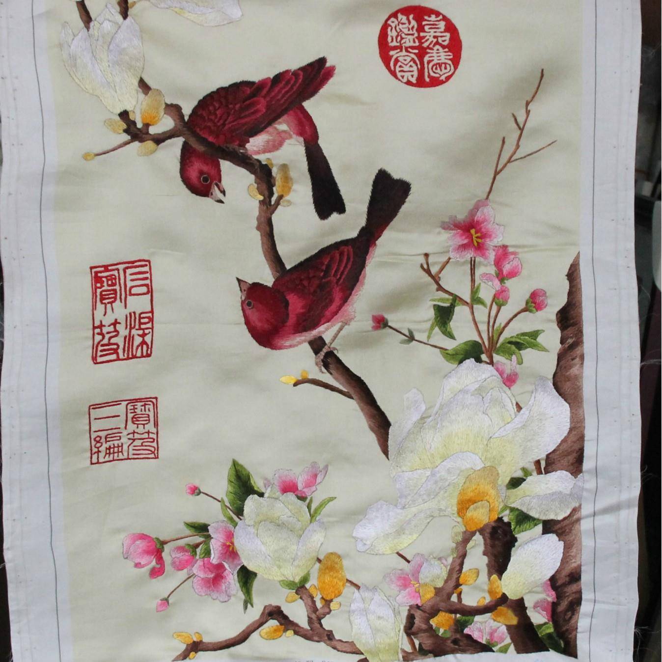 苏绣绣片客厅书房办公室装饰画苏州手工刺绣挂画郎世宁花鸟