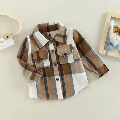 Toddler Baby Boy Girl Plaid Shirt Jacket Outfits Button Down