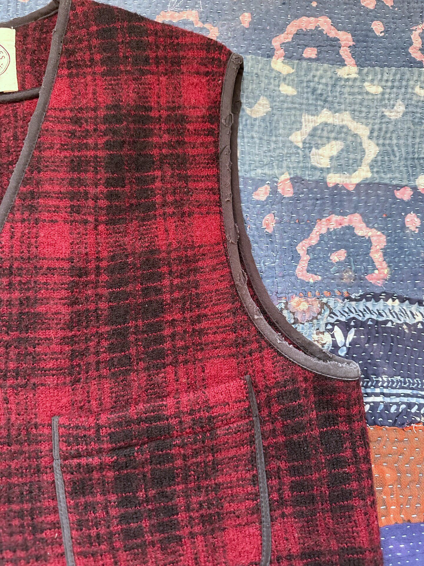 RRL Red Black Plaid Four-Pocket Vest — back