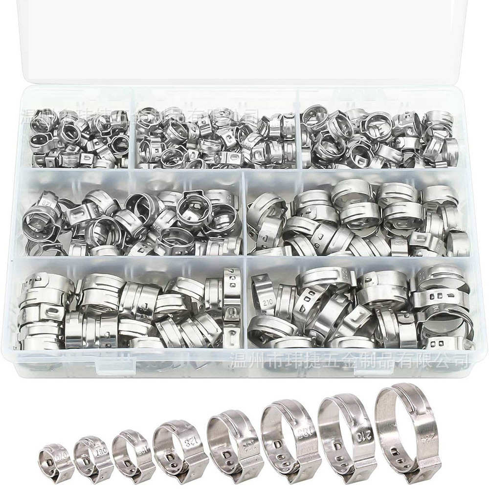 管耳箍7箍卡箍130pcs-.盒装抱油管夹304不锈钢单无极箍套装喉523