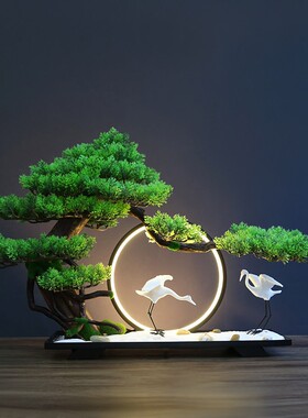 彷真迎客松摆件绿植盆景中式客厅玄关电视柜植物盆栽茶室禅意装饰
