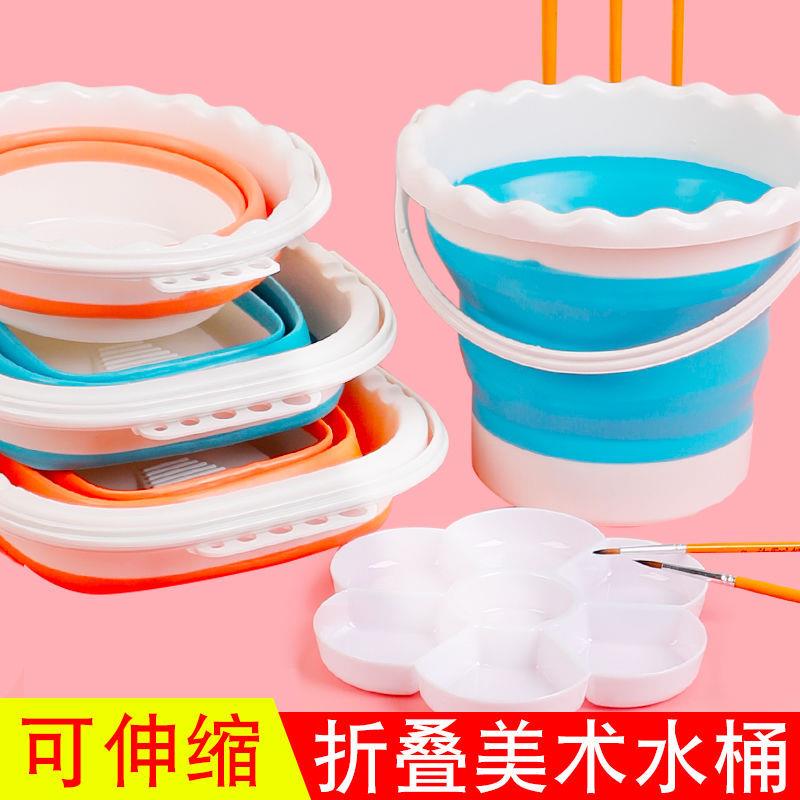 多功能圆形方形硅胶水桶洗笔桶可伸缩笔桶绘画美术用品折叠洗笔桶