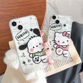 卡通可爱凯蒂猫hellokitty帕恰狗适用iphone15promax苹果14plus手机壳13全包，12透明硅胶11软xr防摔保护套女78