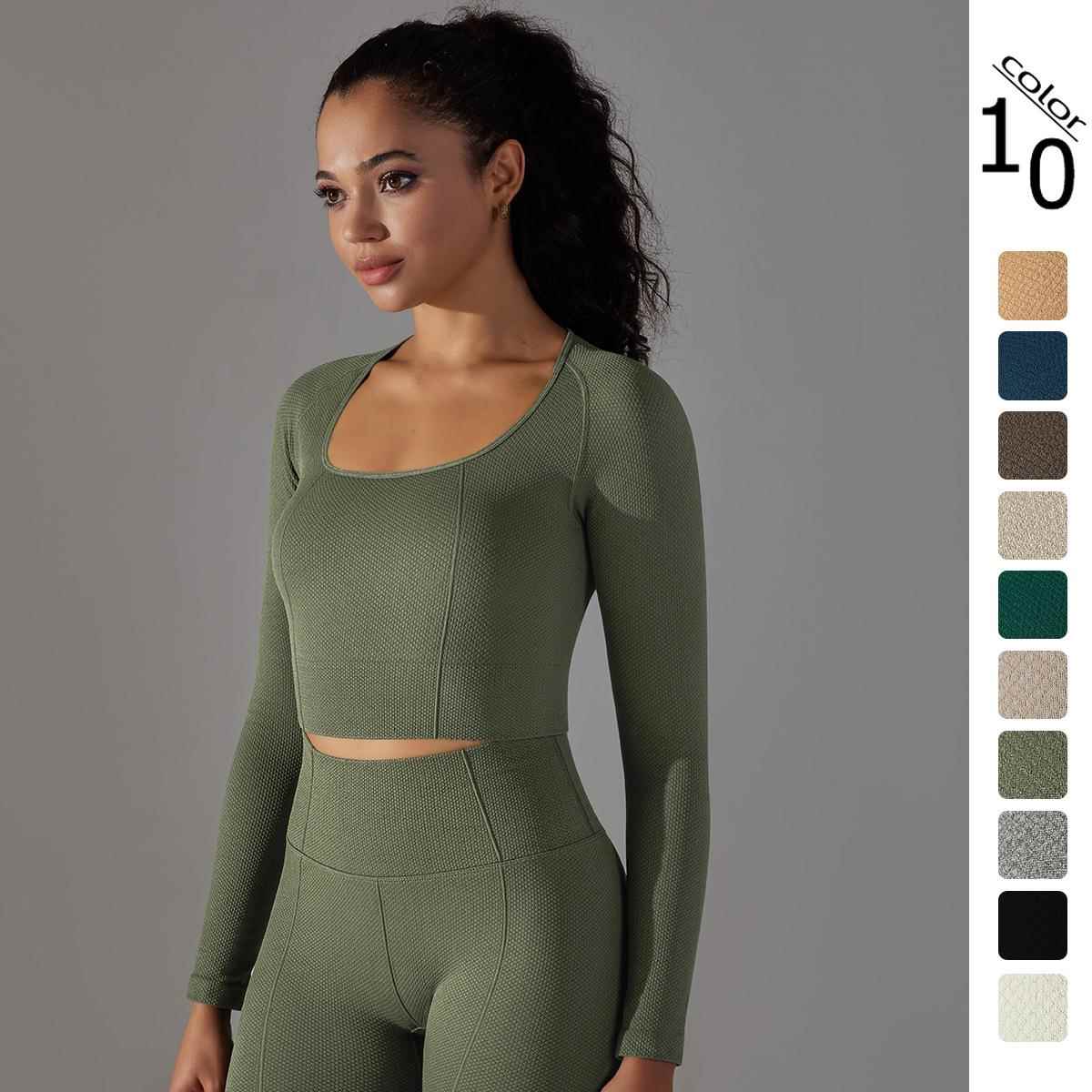 Seamless solid color striped T-shirt high elastic low