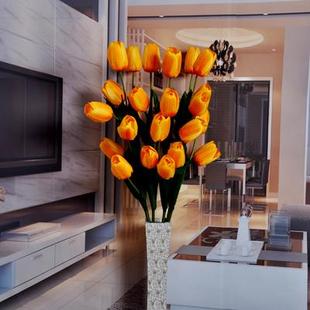 高档大4头仿真郁金香花绢花假客厅落地花插室内料装 饰花艺塑干花