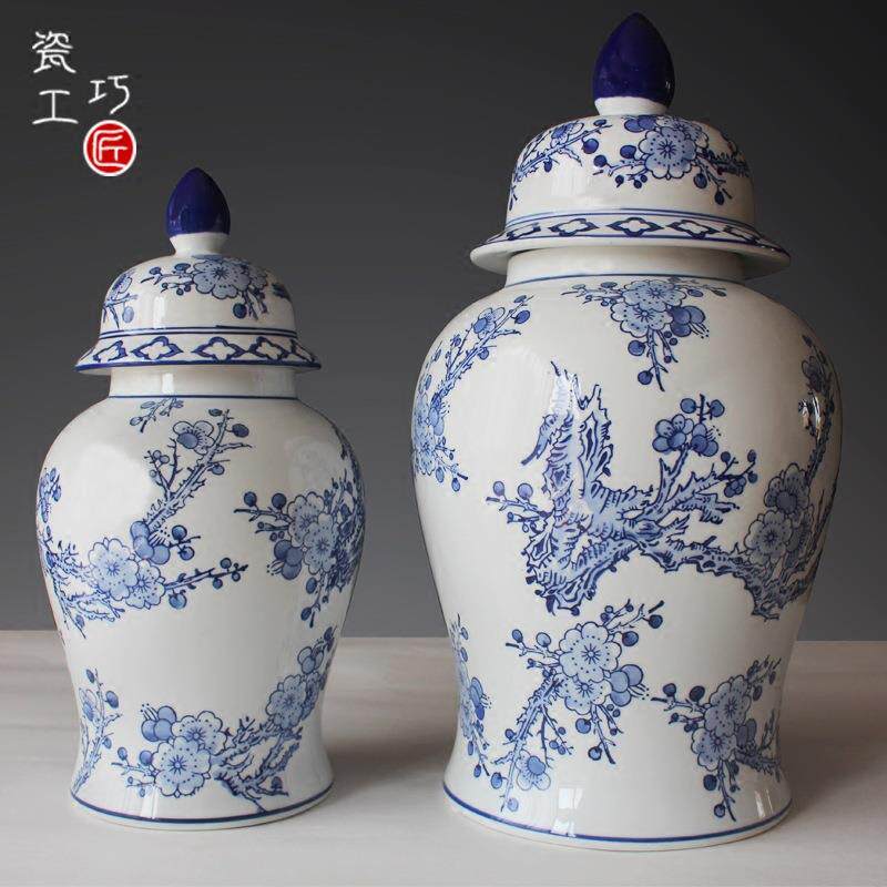 陶瓷罐摆件花瓶青花瓷花插摆设工艺品家居摆件储物罐欧式手工白瓷