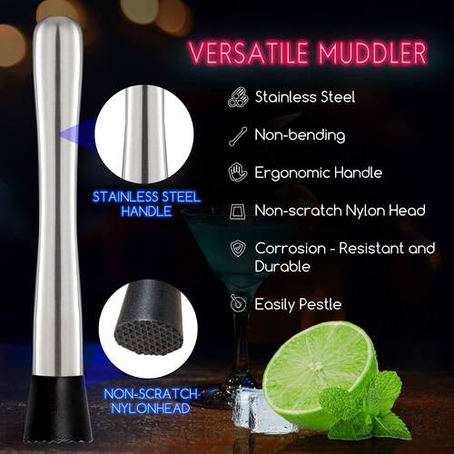 Cocktail Muddler and Mixing Spoon Home Bar Tool Set Mojitos